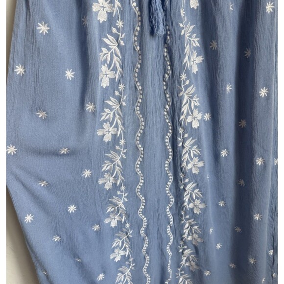 Ivy City Co Blue Floral Embroidered Crepe Maxi Dress Med Cottagecore Modest Boho - Picture 2 of 11